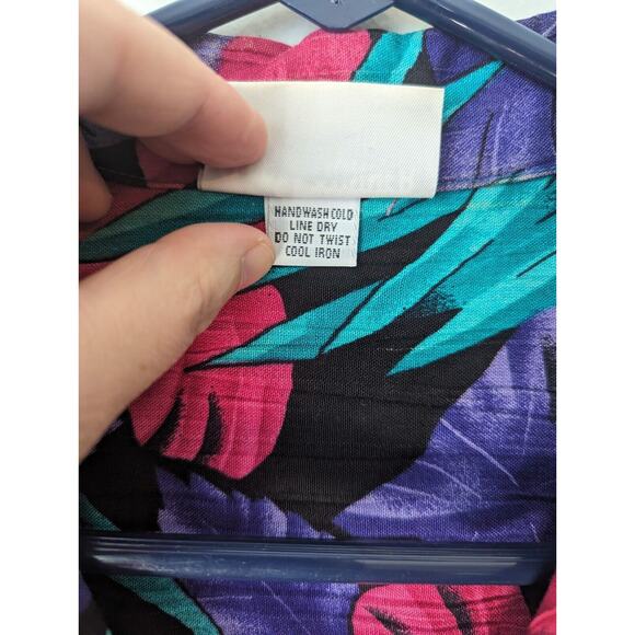 Vtg 80s Blouse 10 Petite Tropical Hawaiian Colorful Shoulder Pads Granny Kitsch - Picture 5 of 6